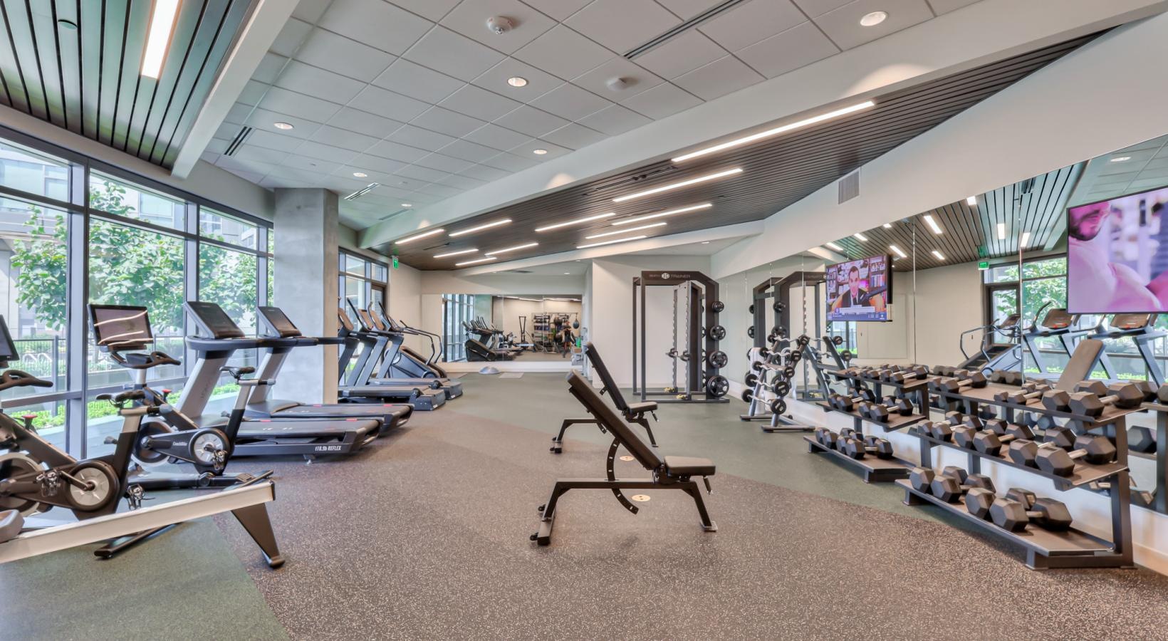 a gym with exercise equipment